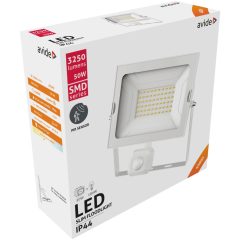   Avide LED Reflektor Slim SMD 50W NW 4000K Mozgásérzékelős PIR Fehér